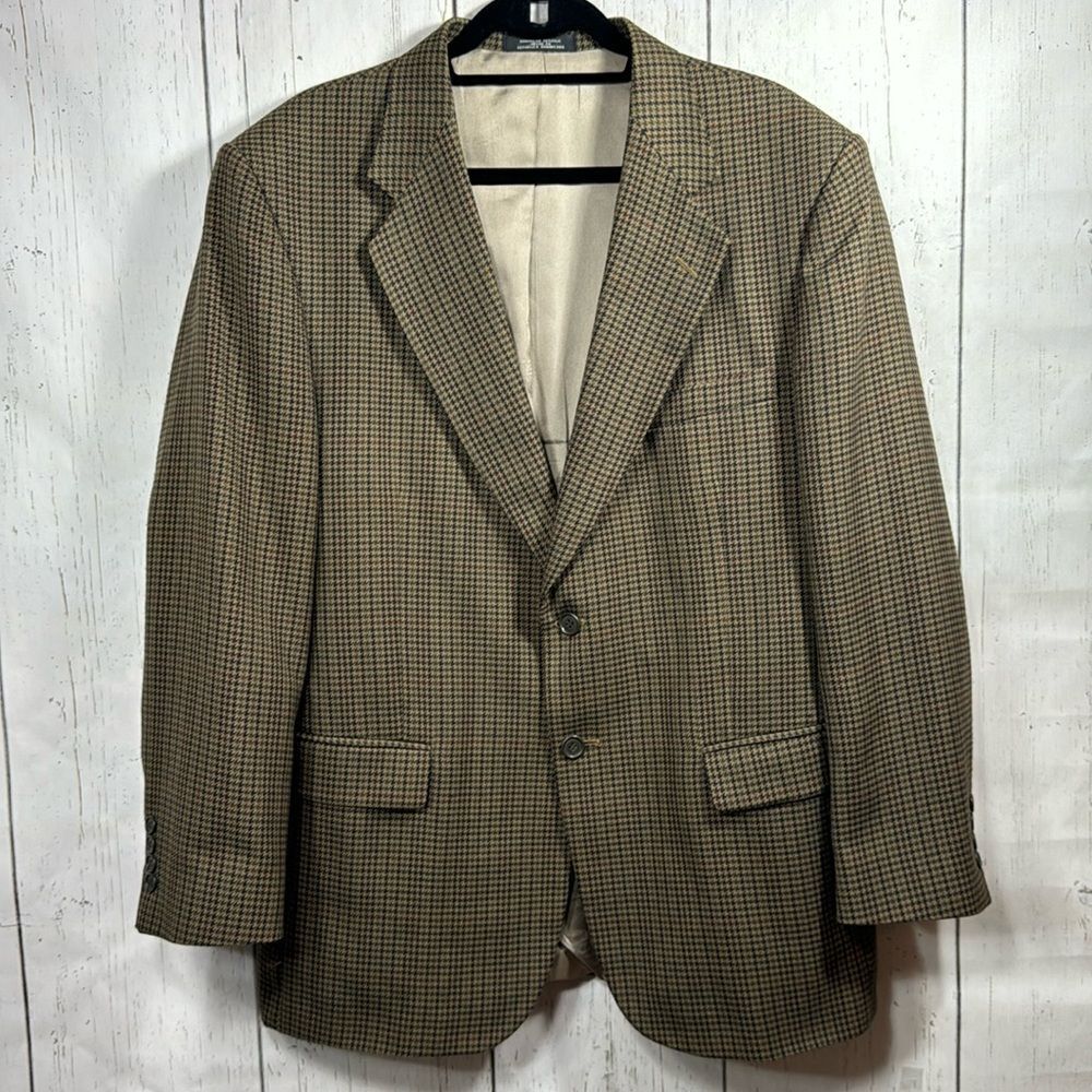 Stafford Option Mens Houndstooth Wool Blend 42R Brown Red Multi Blazer Jacket